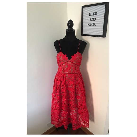 SELF-PORTRAIT RED 3D LACE MIDI DRESS - Picture 2 of 8